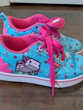 Kids Pink & Blue Heely Sneakers - Cute Minecraft Design Size 2